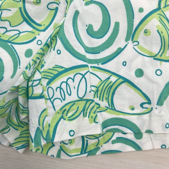 Lilly Pulitzer Shorts Women Size 8 Green White Fish Reef Stretch High Rise - Picture 6 of 14